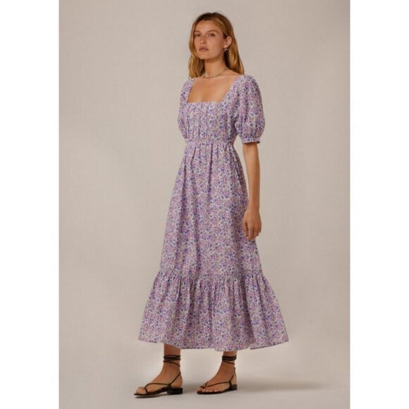 💕FAVORITE DAUGHTER💕 The Mirka Dress ~ Organic Cotton Purple Floral Print 8 NWT - Picture 2 of 14